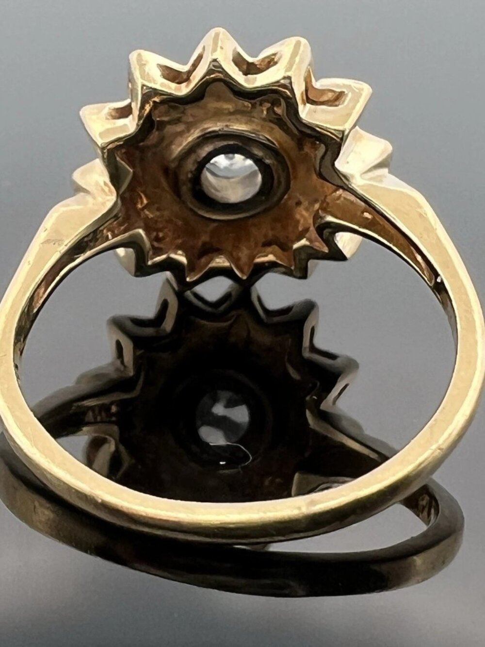 14K Yellow Gold 1.15ct Old European Cut Diamond Flower Ring H I2 Estate Sz 7.5 - Picture 6 of 8